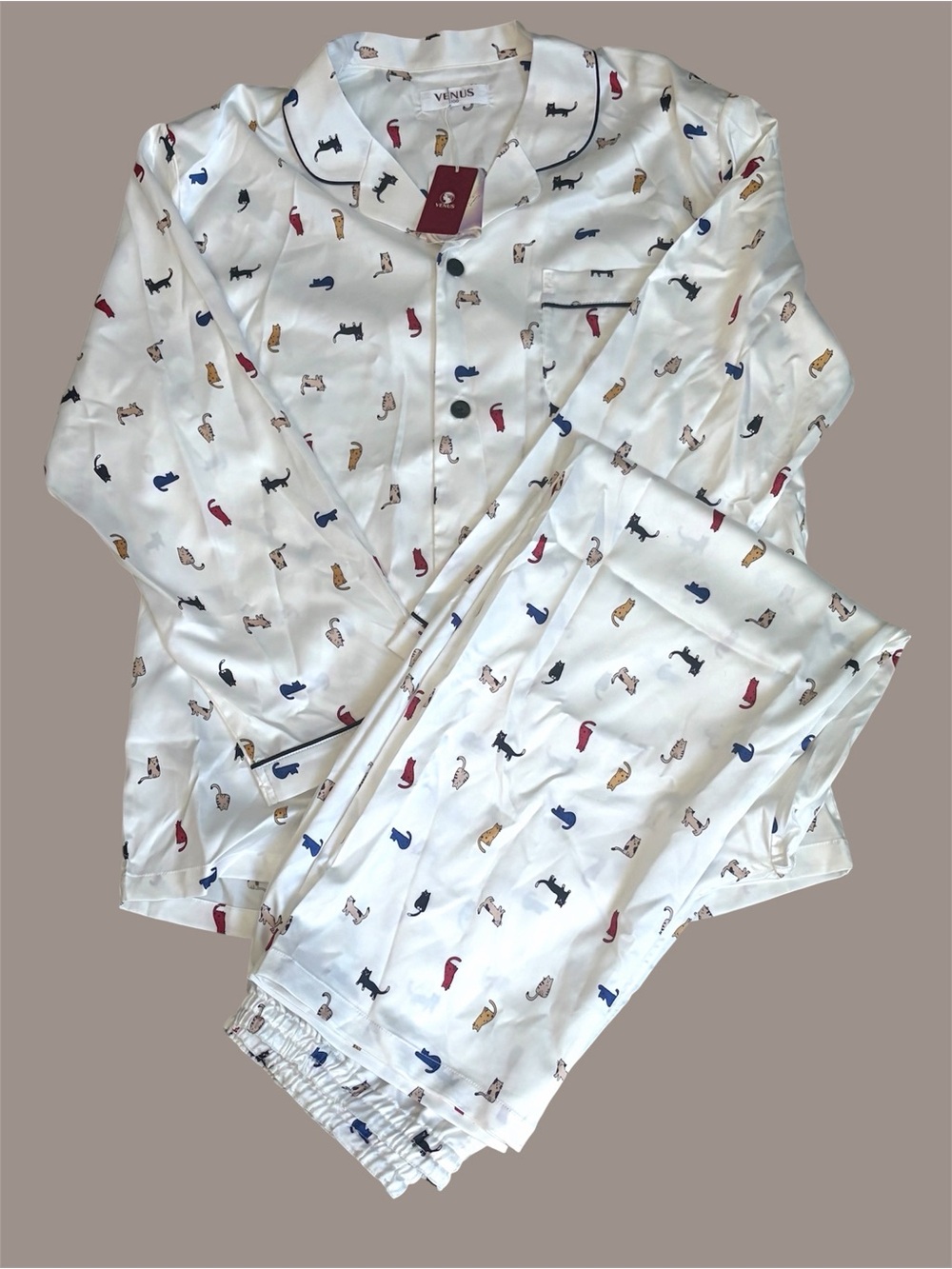 NWT Venus Korea Silky Cat Print Pajama PJ Set Size 100 Large